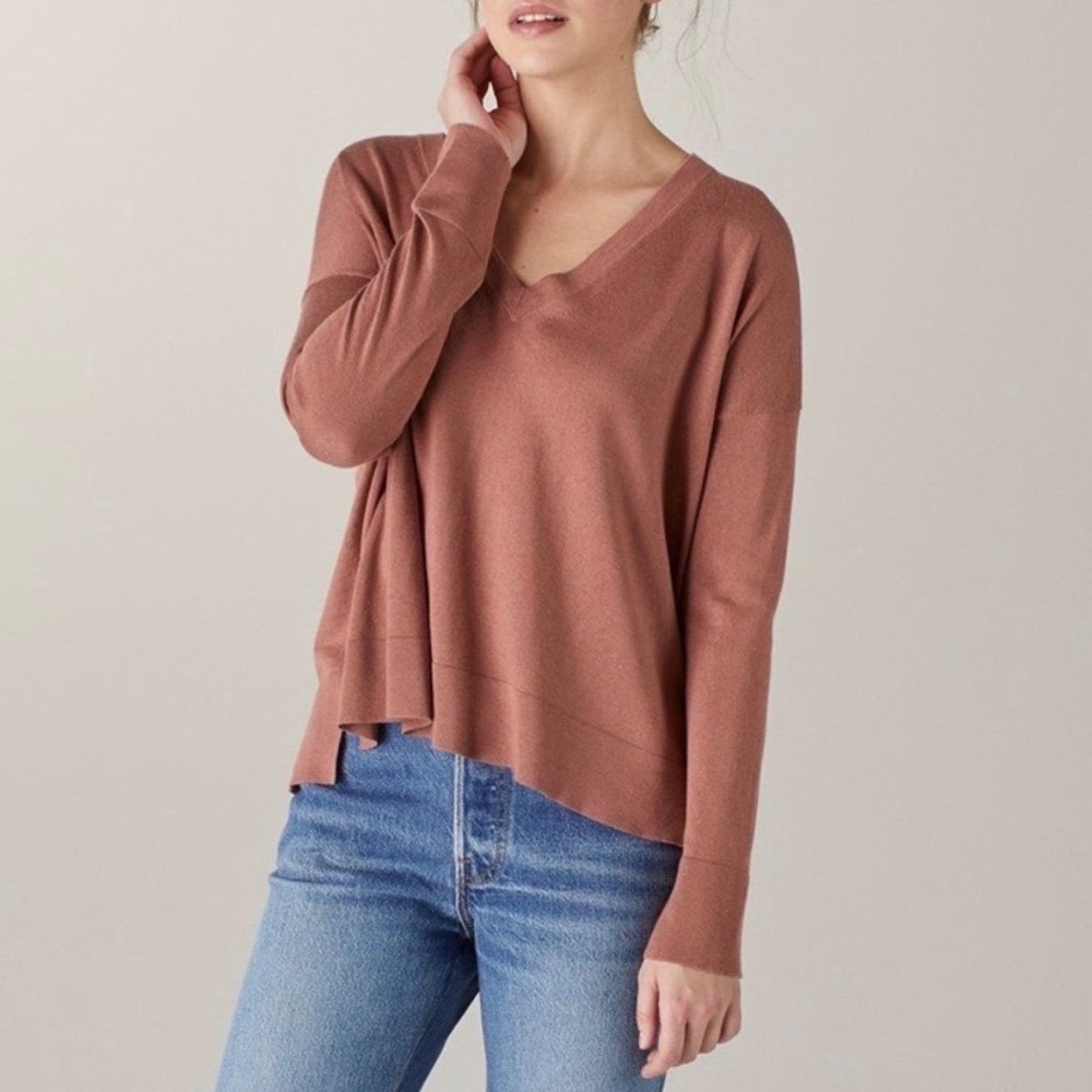 NAADAM Volant Sweater V-Neck Silk Cashmere Blend Terracotta Rosewood - XSmall
